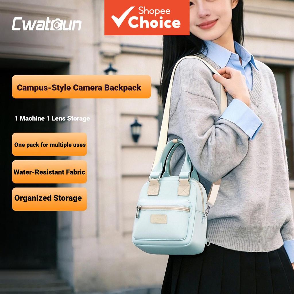 Bolsa de Câmera Estilo Preppy Feminina Mochila de Câmera DSLR com Compartimento Acolchoado para Câmeras Mirrorless e