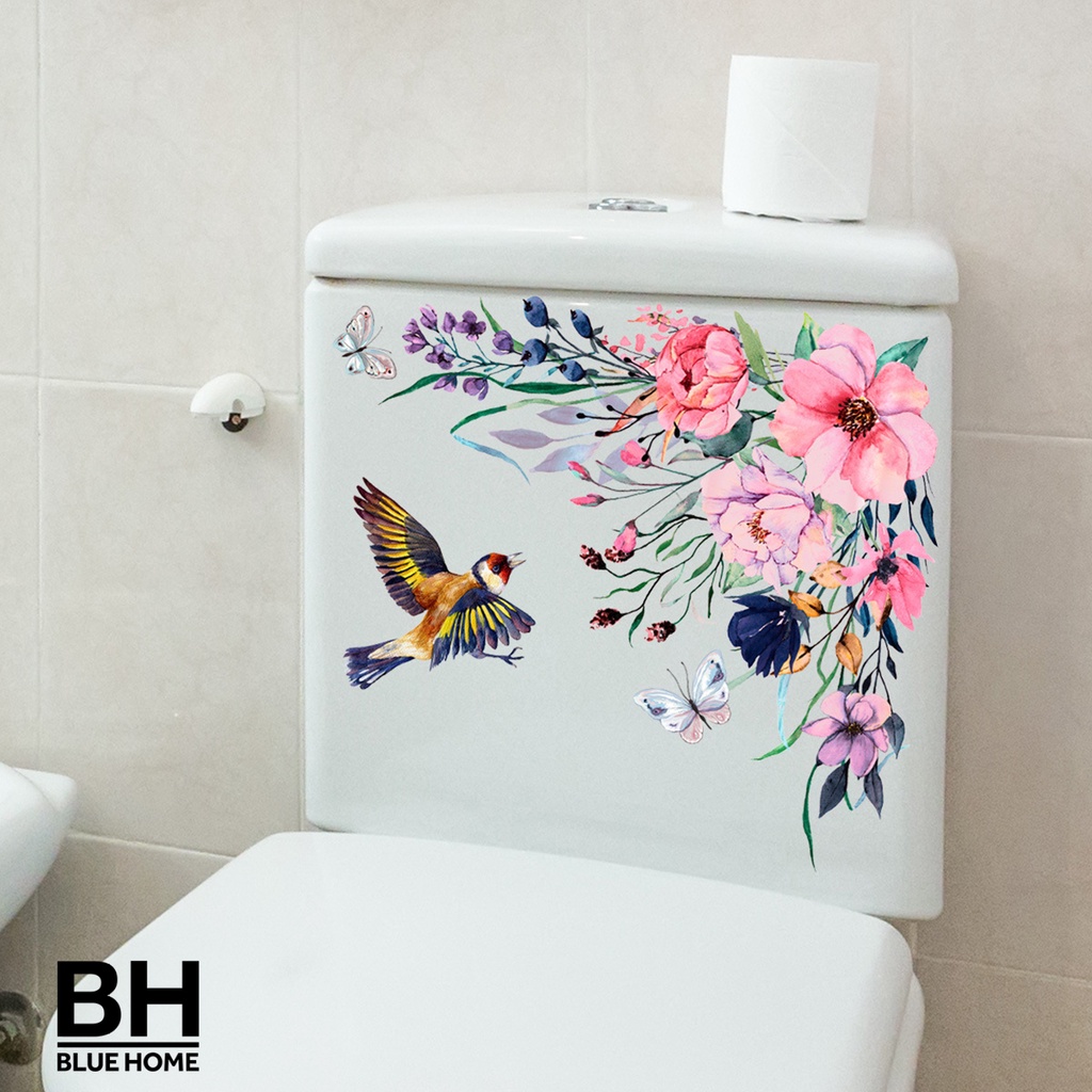 (Bluehome) 1 Conjunto Adesivo Higiênico Decorativo De Uso Fácil Pvc Autoadesivo Delicado Flor Portátil Parede Decalque