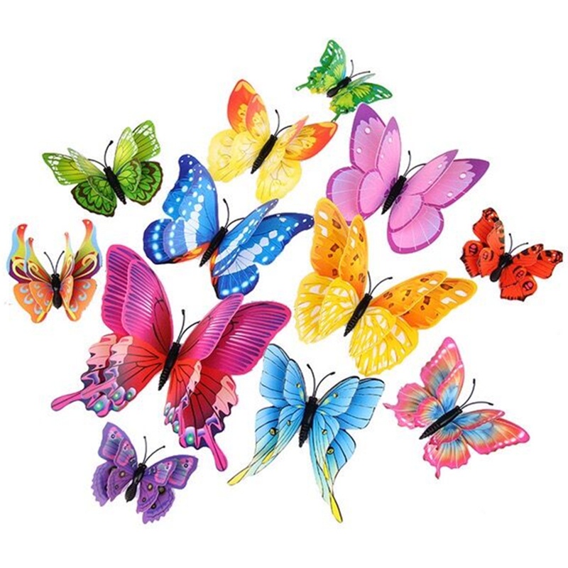 Decalque De Arte Autoadesivo Para Sala De Estar & Quarto 12 Pcs/Conjunto 3D Dupla Camada Borboletas Adesivo De Parede DIY Lifelike PVC Borboleta Acessórios De Decoração