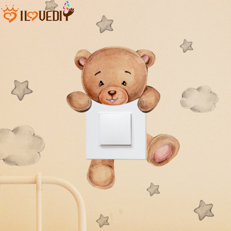 Acessórios Para Decoração De Dormitórios De Dormitório Autocolante De PVC Parede Applique Pequeno Padrão De Interruptor De Urso Adesivo De Papel À Prova D'água Decalque