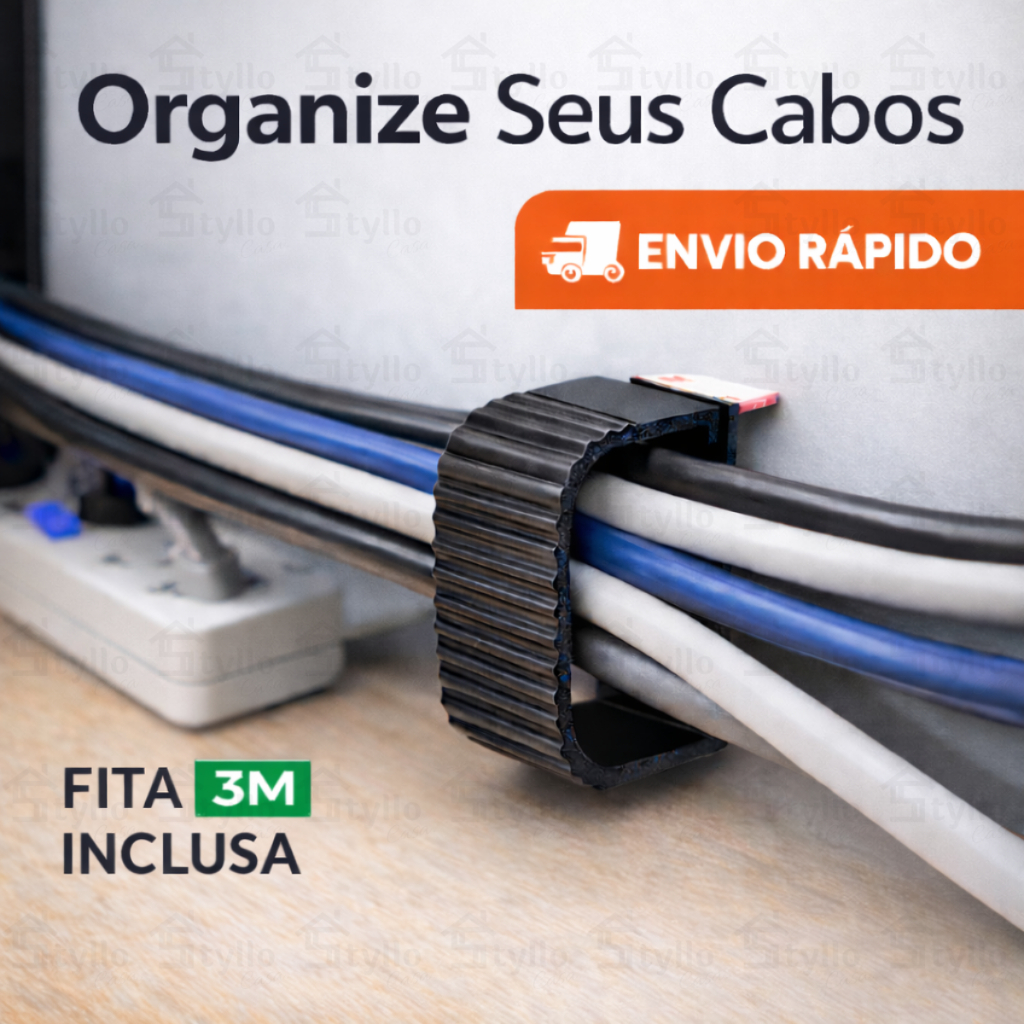 Organizador de Cabos Escritório Com Fita Dupla Face Fios Tomada