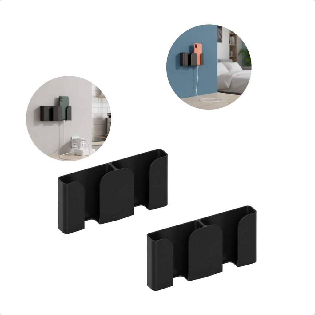 Kit 2 Suporte De Parede Para Celular Multiuso Organizador Adesivo Sem Furo Ideal Para Carregamento Seguro Na Tomada