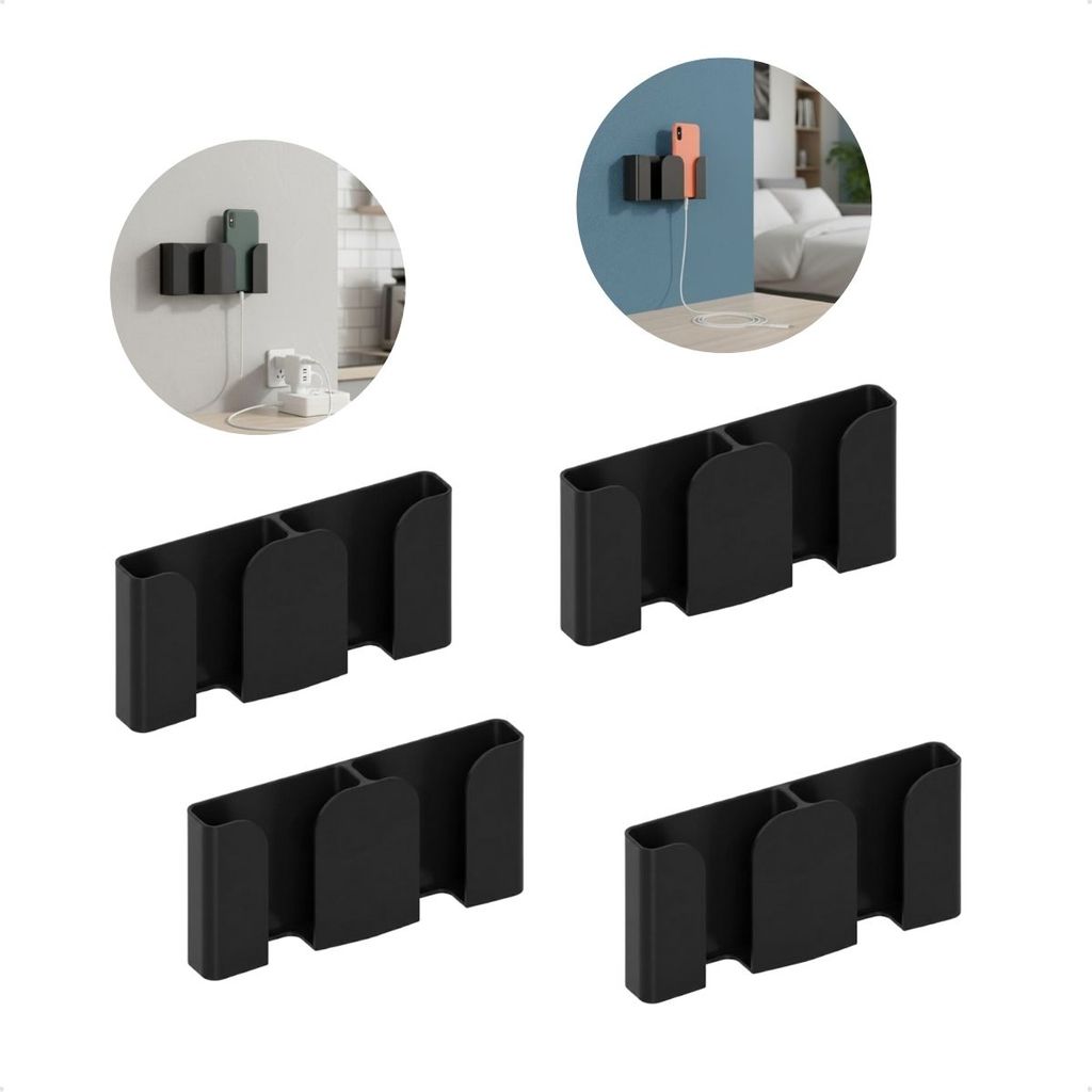 Kit 4 Suporte De Parede Para Celular Multiuso Organizador Adesivo Sem Furo Ideal Para Carregamento Seguro Na Tomada