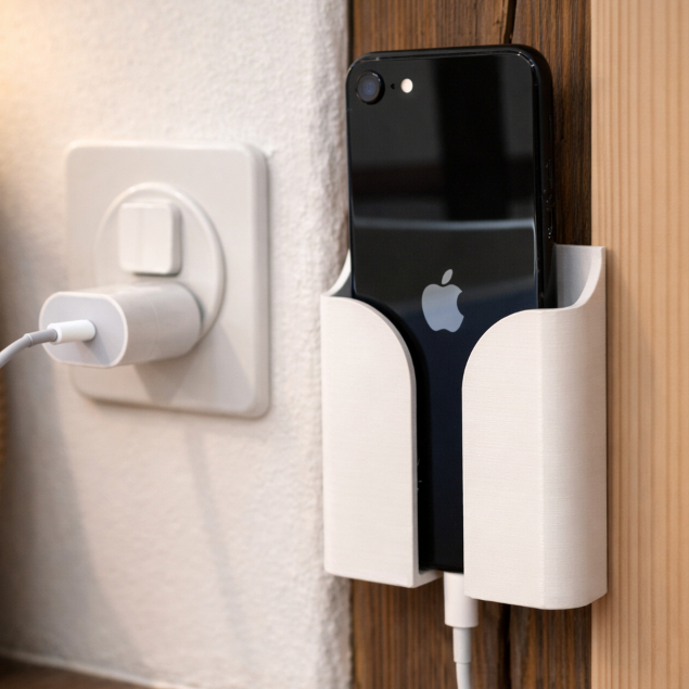 Suporte Porta Celular de Parede para Carregamento – Organizador Próximo à Tomada Branco