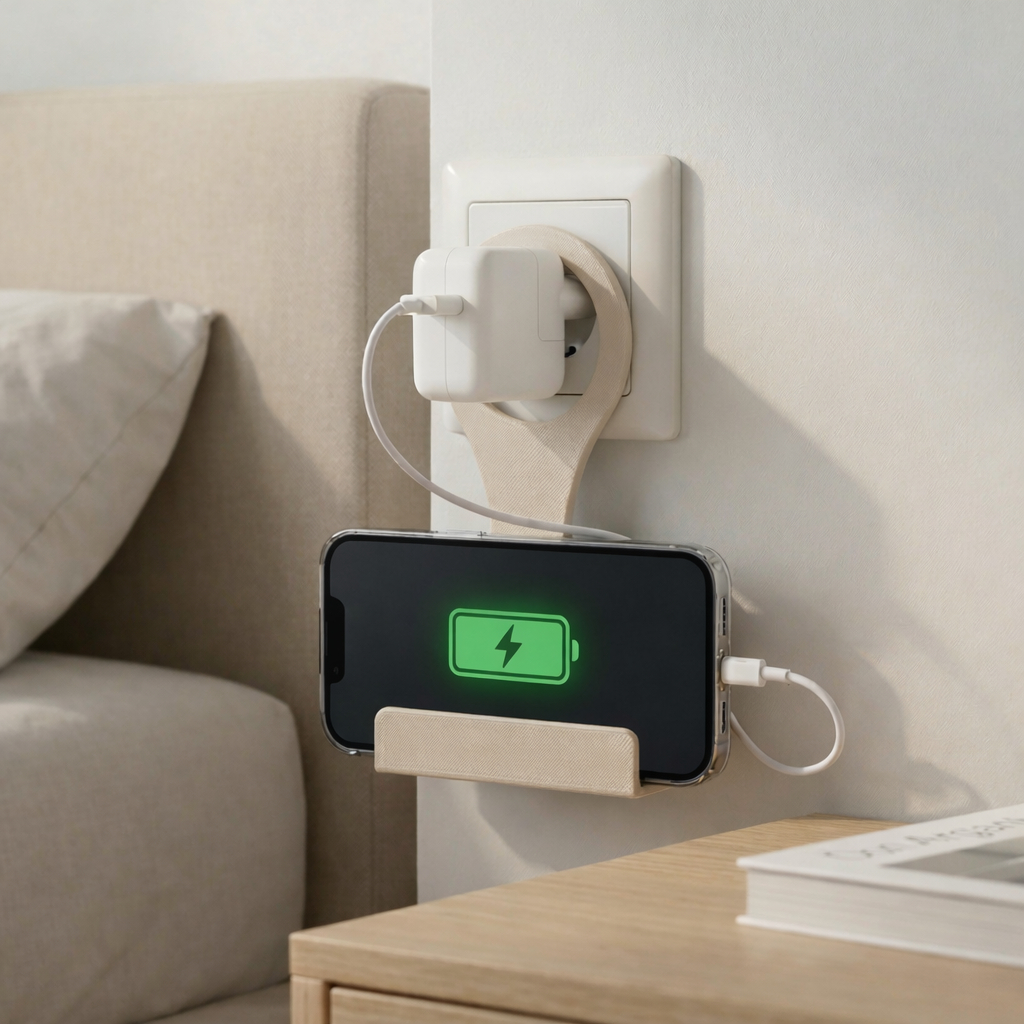 Suporte Celular Tomada Parede Carregador Universal Organizador Cabo organizador economiiza espaço
