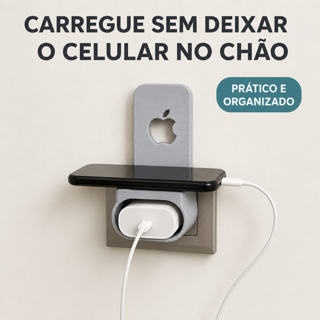 Suporte de Tomada para Celular e Carregador Organizador de Cabo para Parede