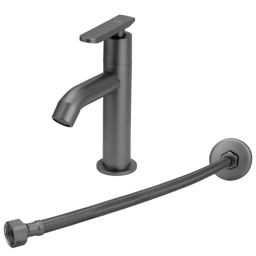 Torneira Slim Alta Pratica Abs Preto Mesa + Engate Flexível