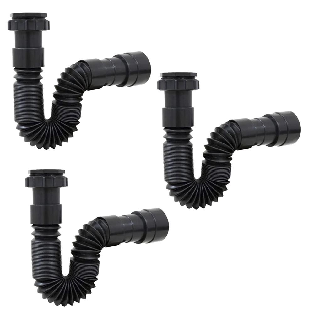 Kit 3 Sifão Sanfonado/extensivo Universal Abs Preto Flexível