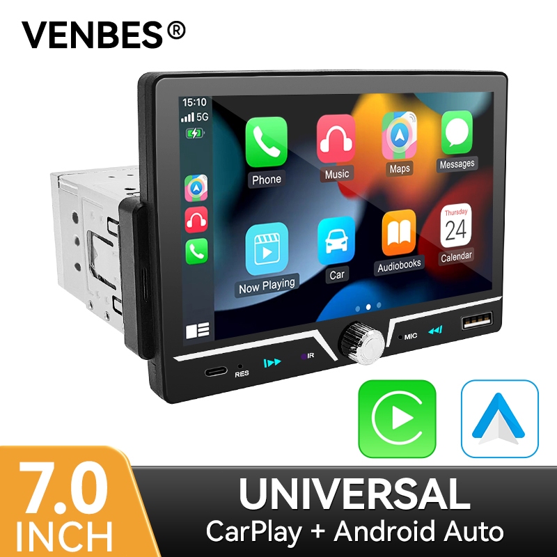 VENBES 2 DIN 7 Polegada Car Stereo CarPlay Android Auto MP5 Touch Screen Bluetooth Mirror Link USB AUX