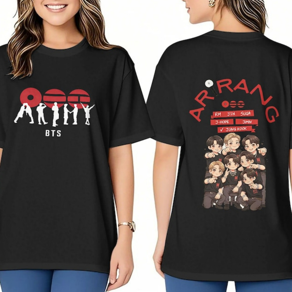 [Camiseta Premium em Algodão Puro]TT  Feminina Masculina Estampa B.T.S Turnê BTS ARMY Jersey Kpop Unissex Preto Streetwe