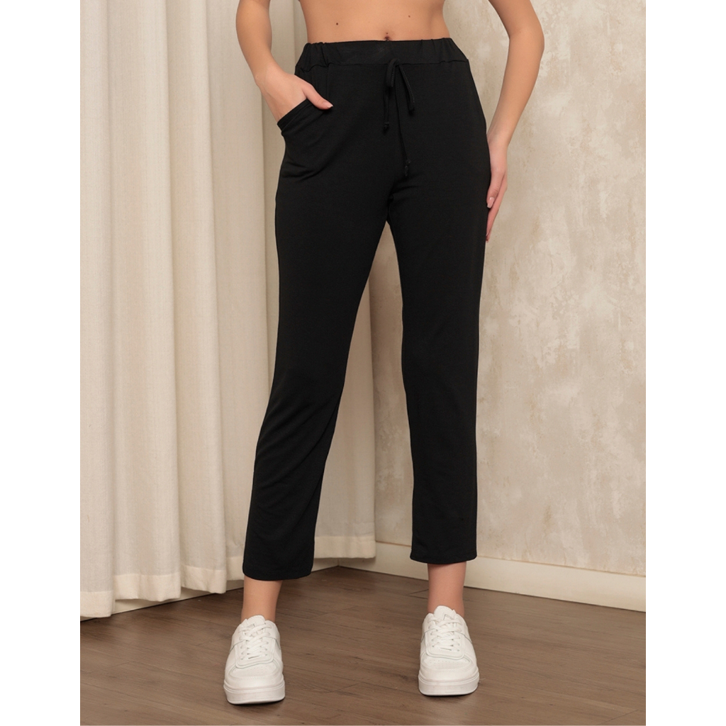 Calça Feminina Reta Mom em Malha Viscose Comfy com Cintura Alta Leve Macia Casual Dia a Dia
