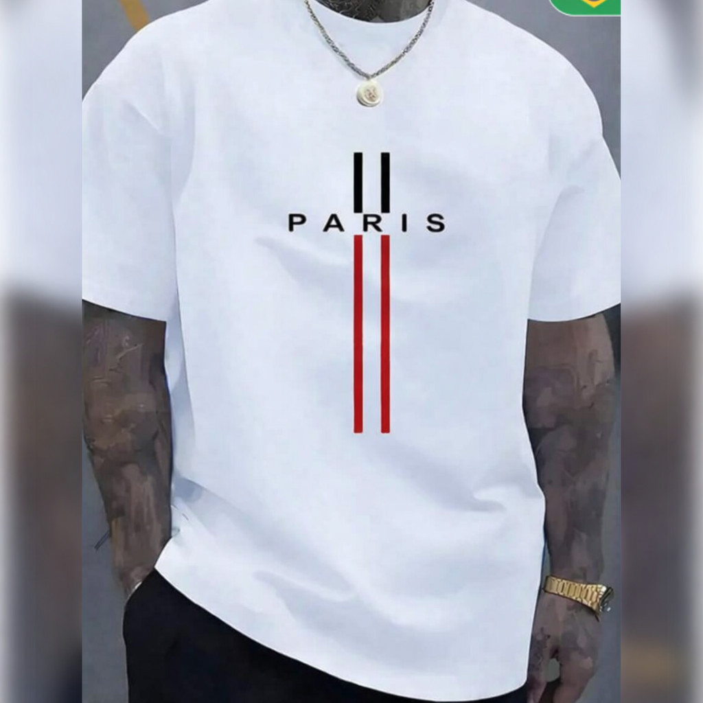 Camiseta Masculina Casual Camisa Masculina Paris Premium Manga Curta Gola Careca Malha Macia Respirável