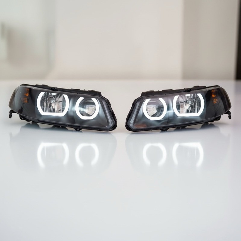 Farol VW Gol Voyage Saveiro G3 Foco Duplo Personalizado com Angel Eyes Máscara Negra Novo Ambos Lados