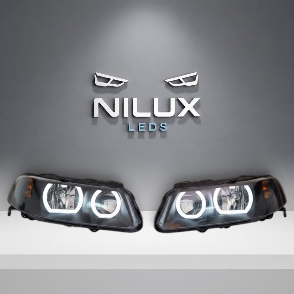 Farol VW Gol G3 Foco Duplo Personalizado com Angel Eyes Máscara Negra Novo Ambos Lados