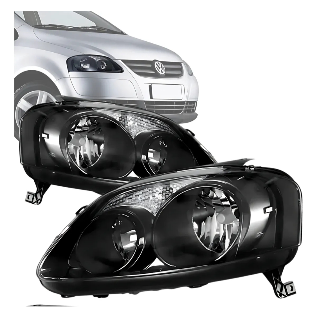 Farol Esquerdo Fox 2006 Máscara Negra Foco Duplo Original Arteb Iluminação de Qualidade e Encaixe Perfeito