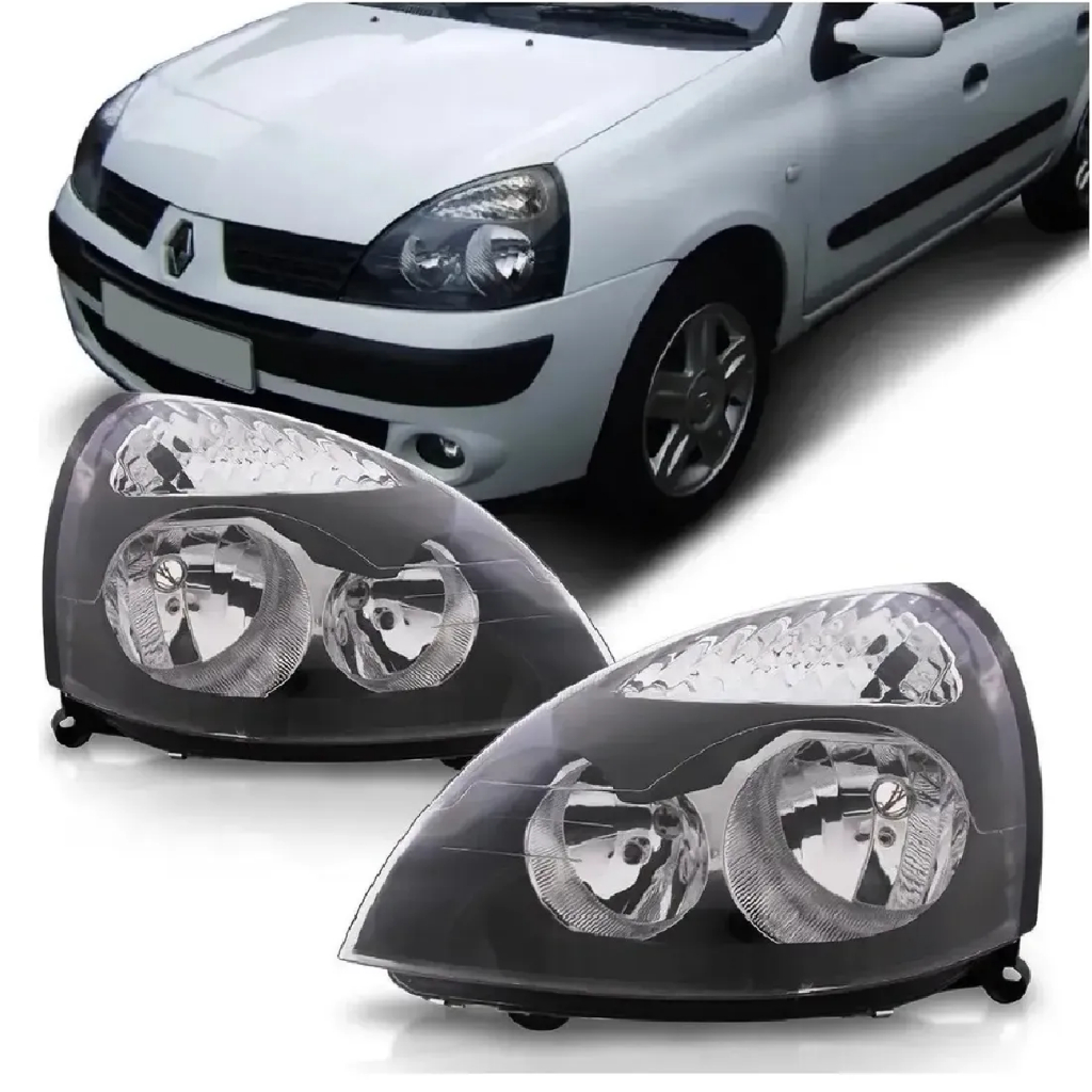 Farol Renault Clio 2003 Até 2012 Máscara Negra Foco Duplo