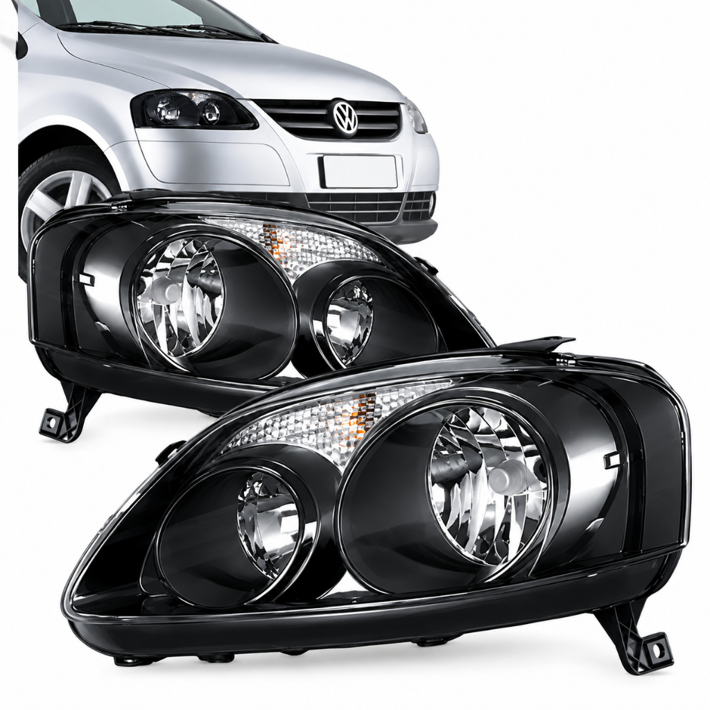 Par Farol Fox Foco Duplo Mascara Negra 2004 a 2009 Direito + Esquerdo