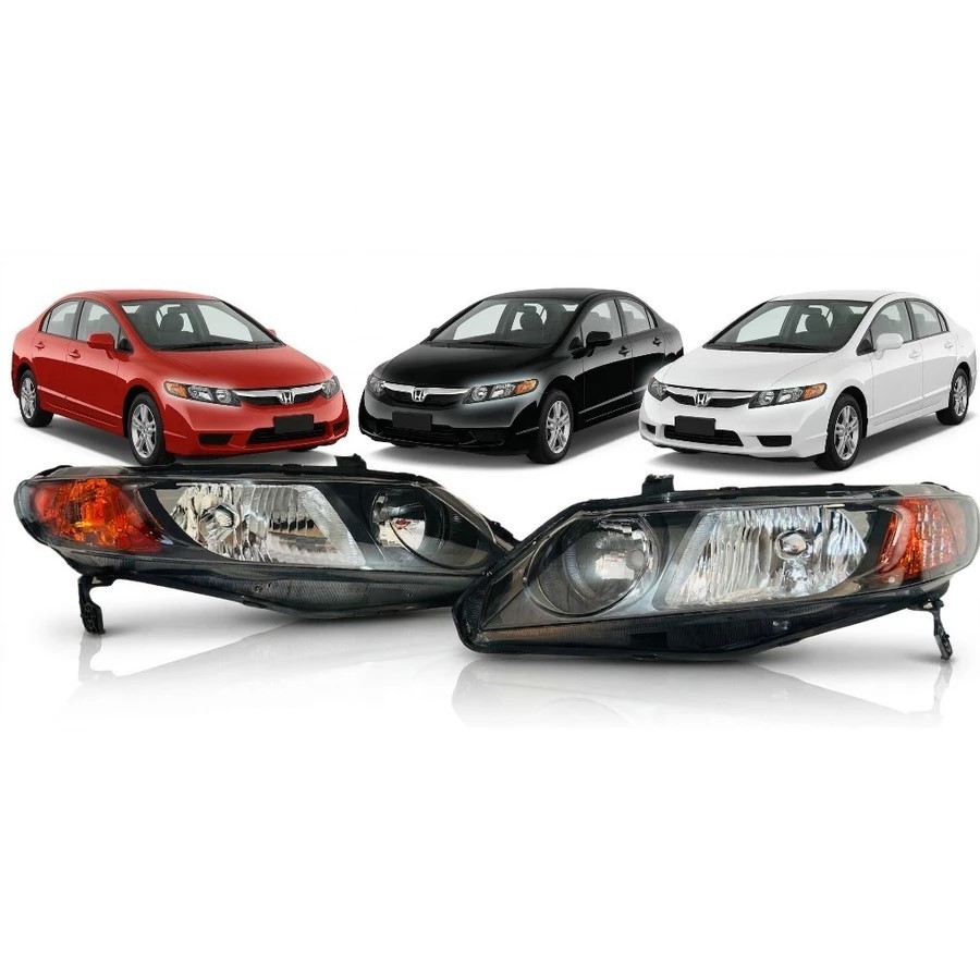 Par Farol New Civic 2007 2008 2009 2010 2011 Foco Duplo Negra Com Seta Laranja