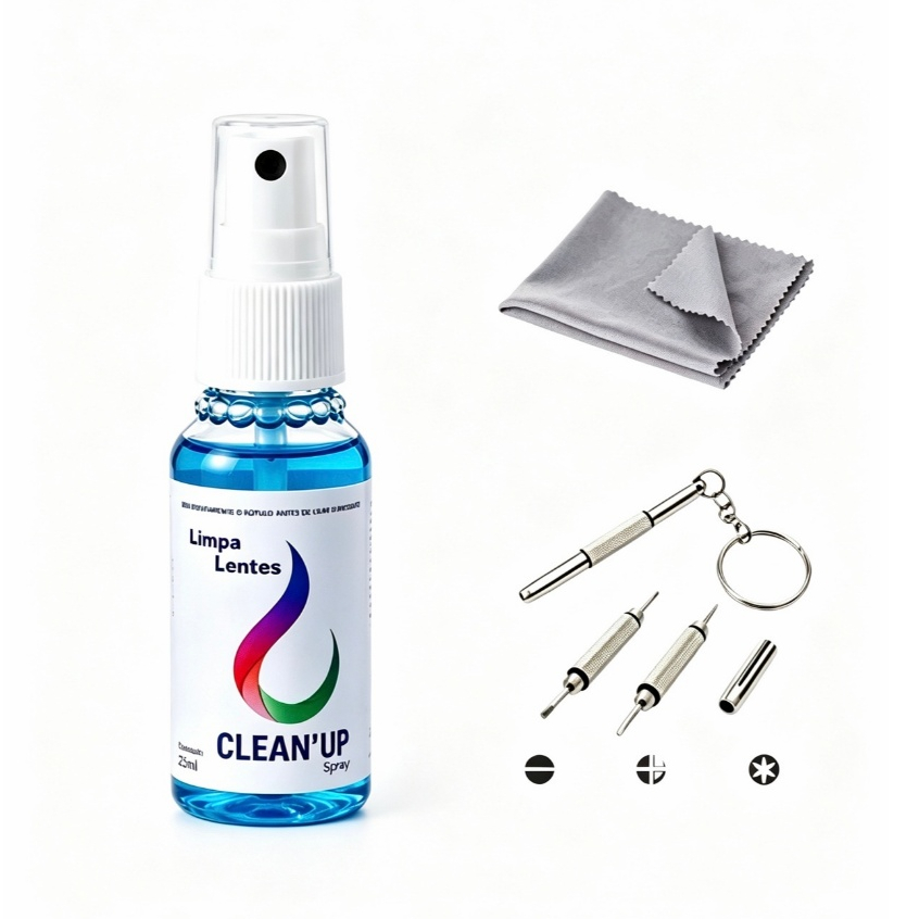 Kit Spray Limpador De Lentes E Oculos e Chave Mini Conjunto Cuidador nova