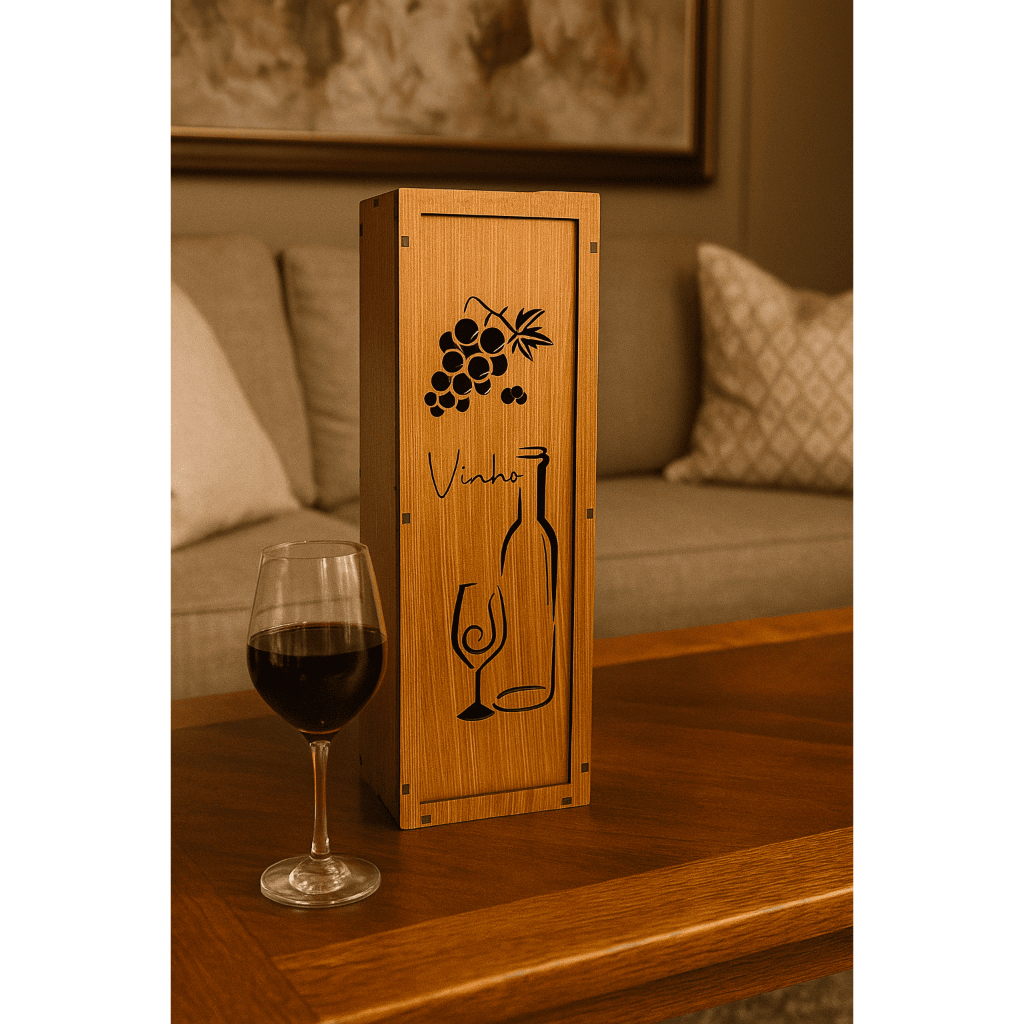 Porta Vinho Nogueira MDF – Caixa Presente para Garrafa de Vinho  – Presente Elegante Armazenador