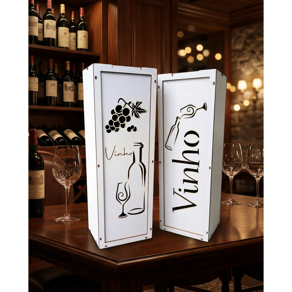 Caixa Presente Porta Vinho MDF Branco – Embalagem Garrafa Decorativa Aniversário Casamento Lembrança