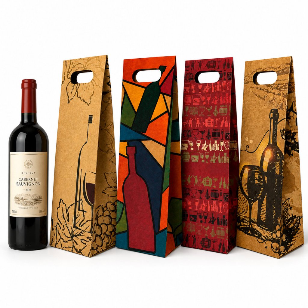 Kit 50, 100 ou 150 Sacolas Para Garrafa Kraft Reforçada Vinho Atacado