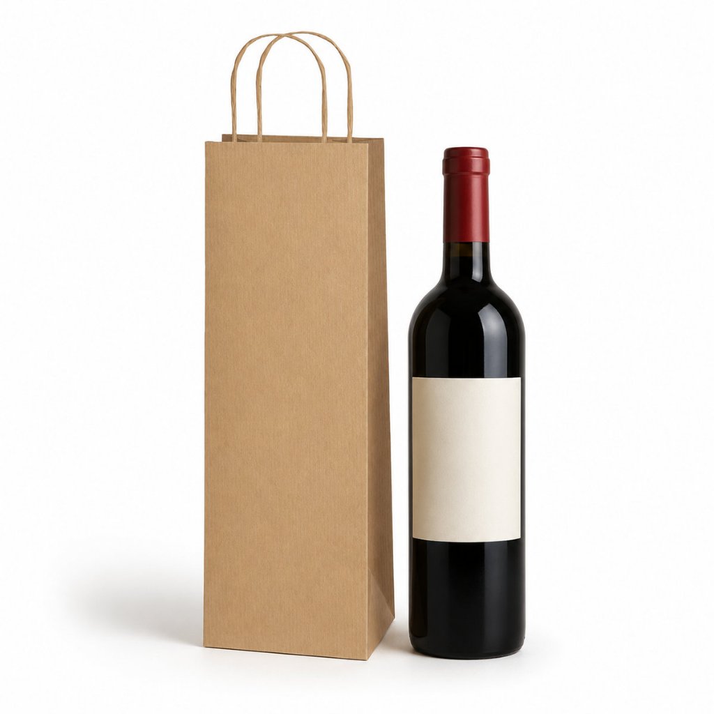 Kit 100 Sacolas Kraft Para Vinho/Garrafa Estampa Lisa