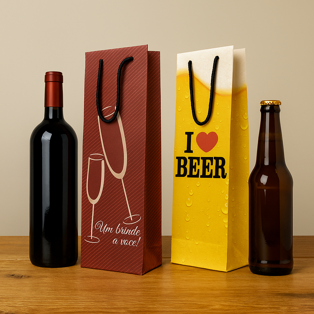 60 Sacolas para Garrafas Bebidas Vinho Atacado Reforçadas Coloridas e à Pronta Entrega
