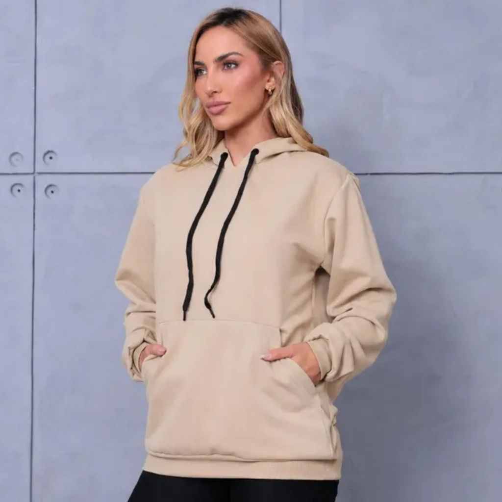 Moletom Canguru Feminino Grosso Flanelado Encorpado Capuz Bolso Blusão Casaco Agasalho Blusa De Frio Premium Inverno