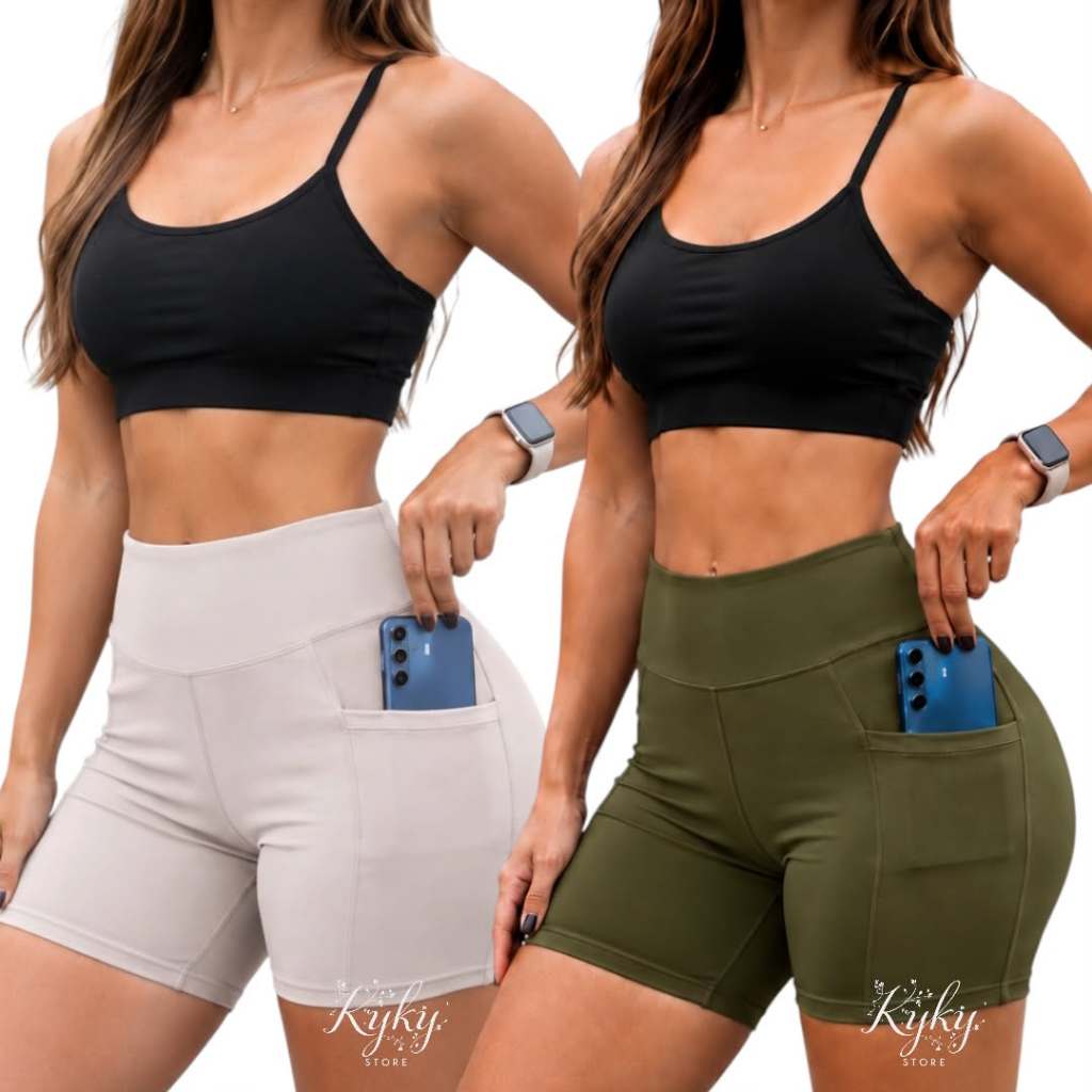Kit 2 Shorts Feminino Com bolso Lateral Roupa Fitness Academia Corrida Zero Transparência Grosso