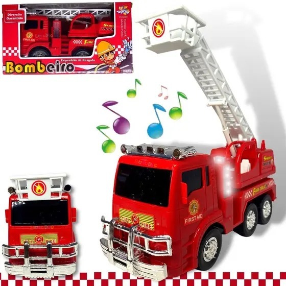 Carrinho Bombeiro Caminhao Luz E Som Bate Volta - Fire Truck