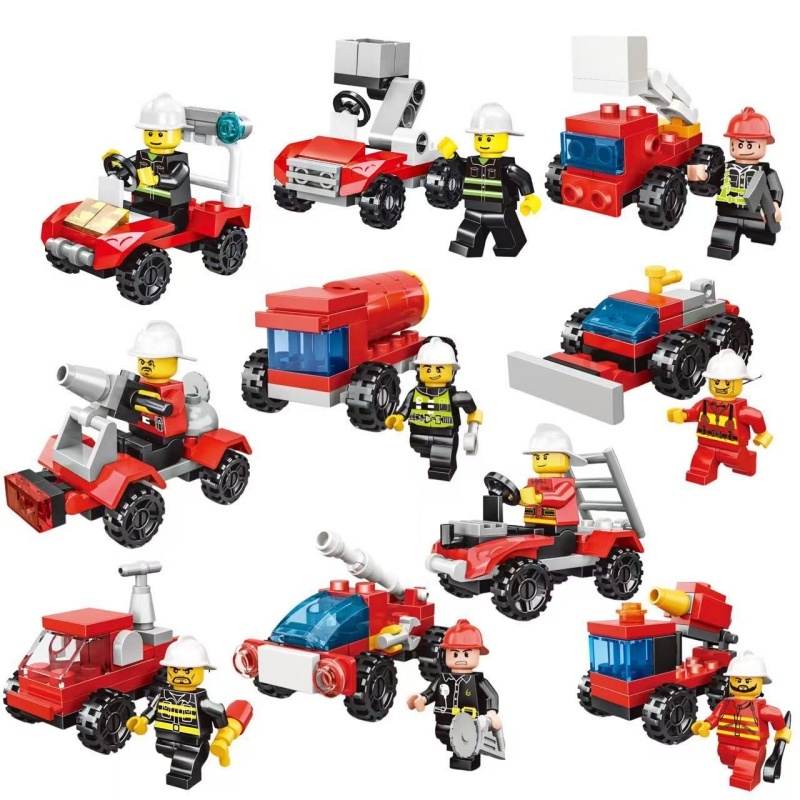 Brinquedos de blocos de construção da série Fire Truck, com caminhão de escada, caminhão de patrulha, etc.