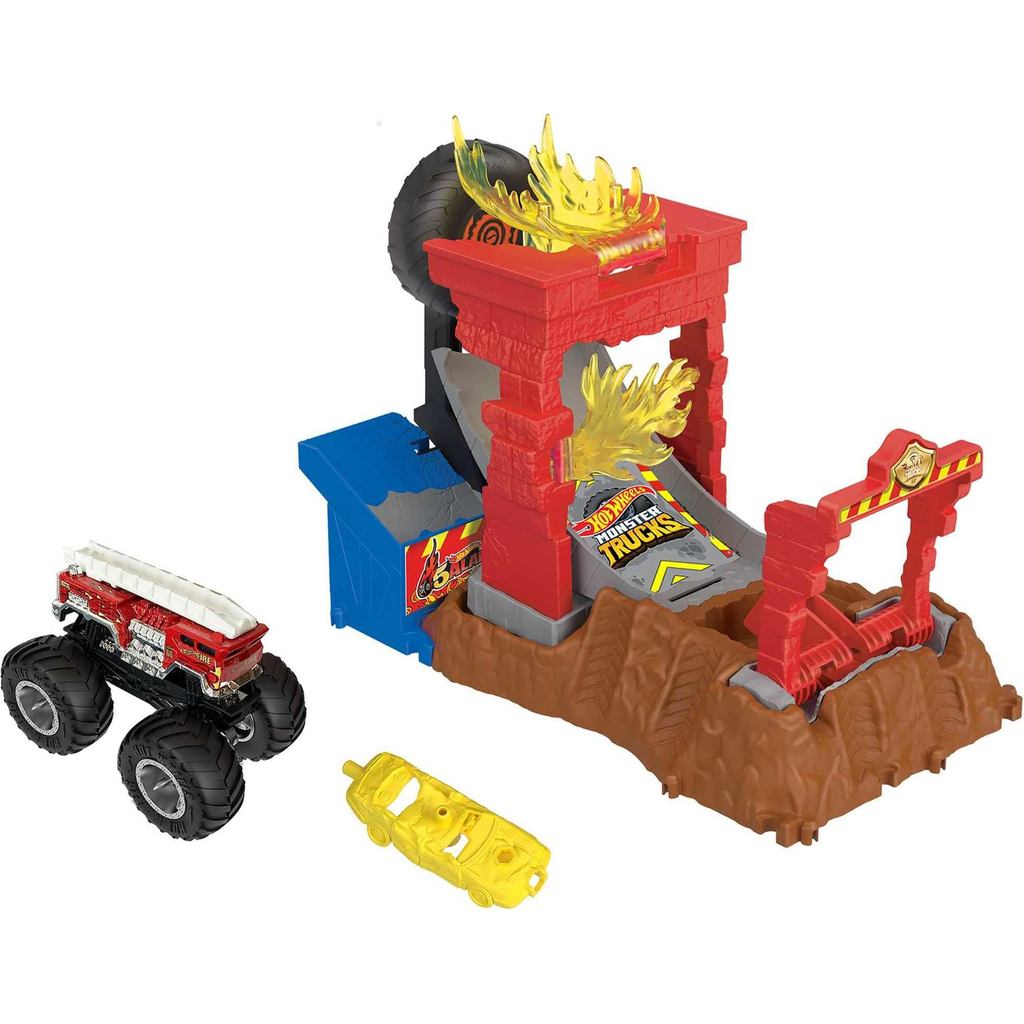 Hot Wheels Monster Truck Fire Crash Challenge [Mini Car Playset] Includes 1 Monster Truck [Ages 4 and up] HNB90