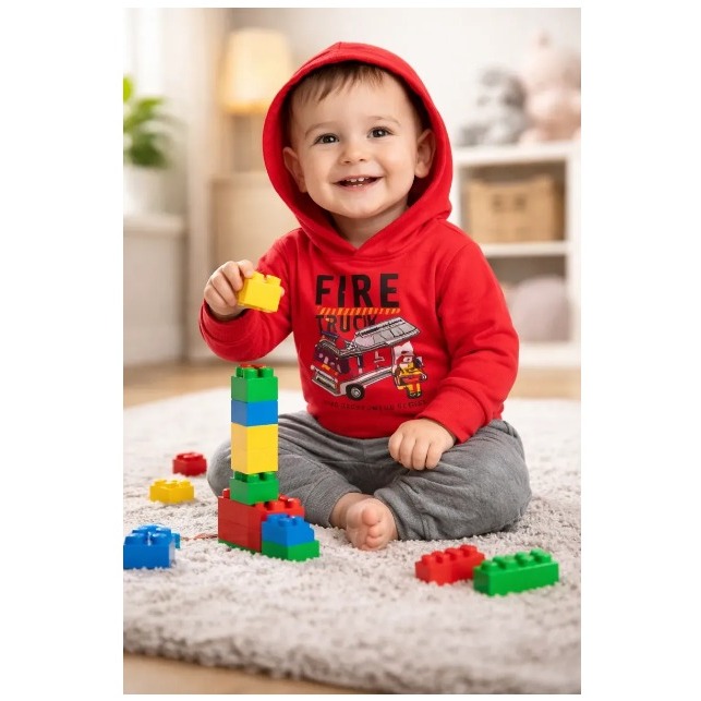 Conjunto moletom flanelado de inverno Bebê menino -LEGO FIRE TRUCK