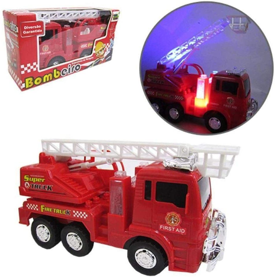 Caminhão de Bombeiro Infantil com Luz, Som e Movimento Brinquedo Fire Truck