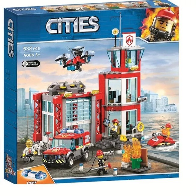 Compatível com Lego Fire Series City Fire Truck Sede Meninos Montagem Educacional Bloco de Construção Brinquedo Presente