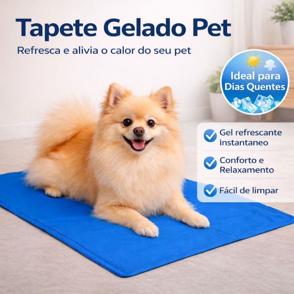 Tapete Gelado 40x50 para Pets Refrescante Calor Cachorro e Gato Colchonete Azul Conforto Verão