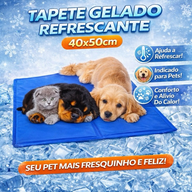 Tapete Gelado 40x50 para Pets Refrescante Calor Cachorro e Gato Colchonete Azul Conforto Verão