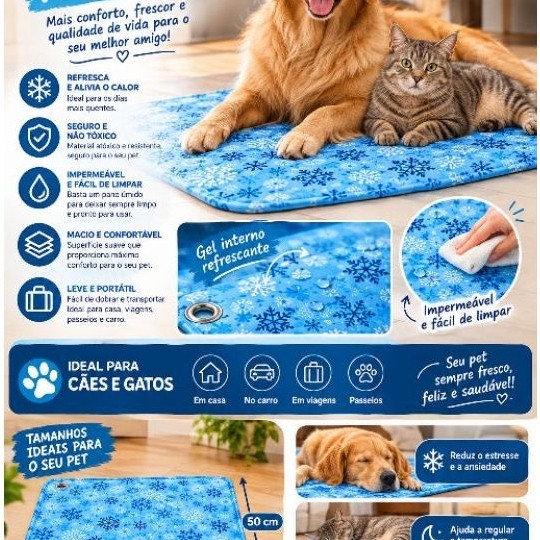 Tapete Refrescante Pet Cães E Gatos Alívio Calor Impermeável