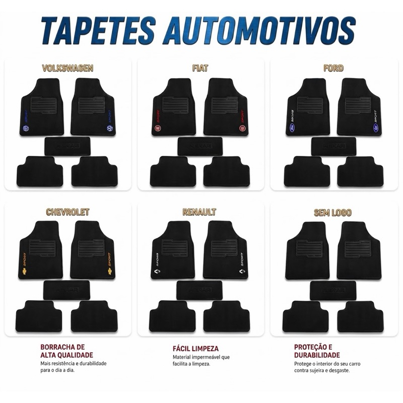 Jogo De Tapetes Impermeável Automotivo Todas Marcas Logo Base Emborrachada Grosso Resistente 4pçs 5pçs