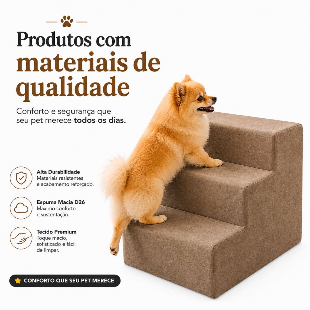 Escada Escadinha Pet 3 Degraus Cor Cappuccino Antiderrapante Cães e Gatos Envio Imediato Nota Fiscal