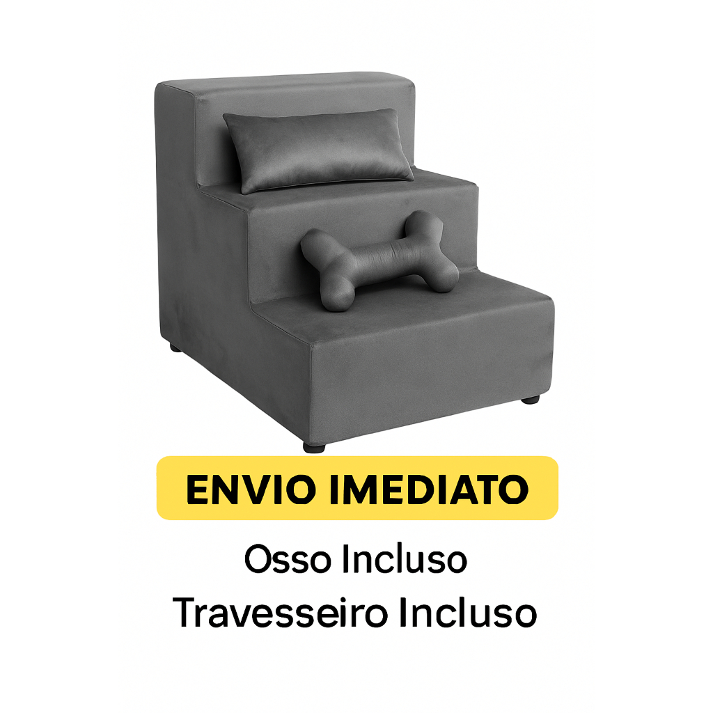 Escadinha Escada Pet 3 Degraus Conforme e Segurança, Incluso Osso Pet e Travesseiro Pet, Bolinha Incluso
