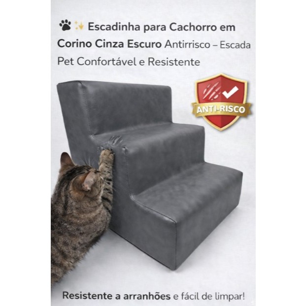 🐾✨ Escadinha para Cachorro em Corino Escuro  Antirrisco – Escada Pet Confortável e Resistente
