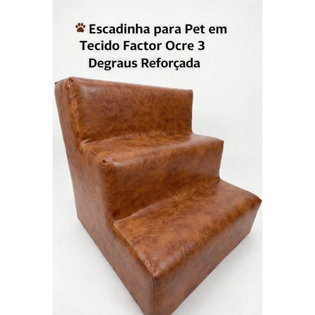 🐾 Escadinha para Pet em Tecido Factor Ocre 3 Degraus Reforçada