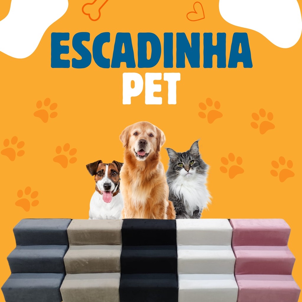 Escadinha Escada Pet 3 Degraus Cachorros e Gatos Custo Beneficio Estofada Veludo Premium Rampa Evita Lesoes