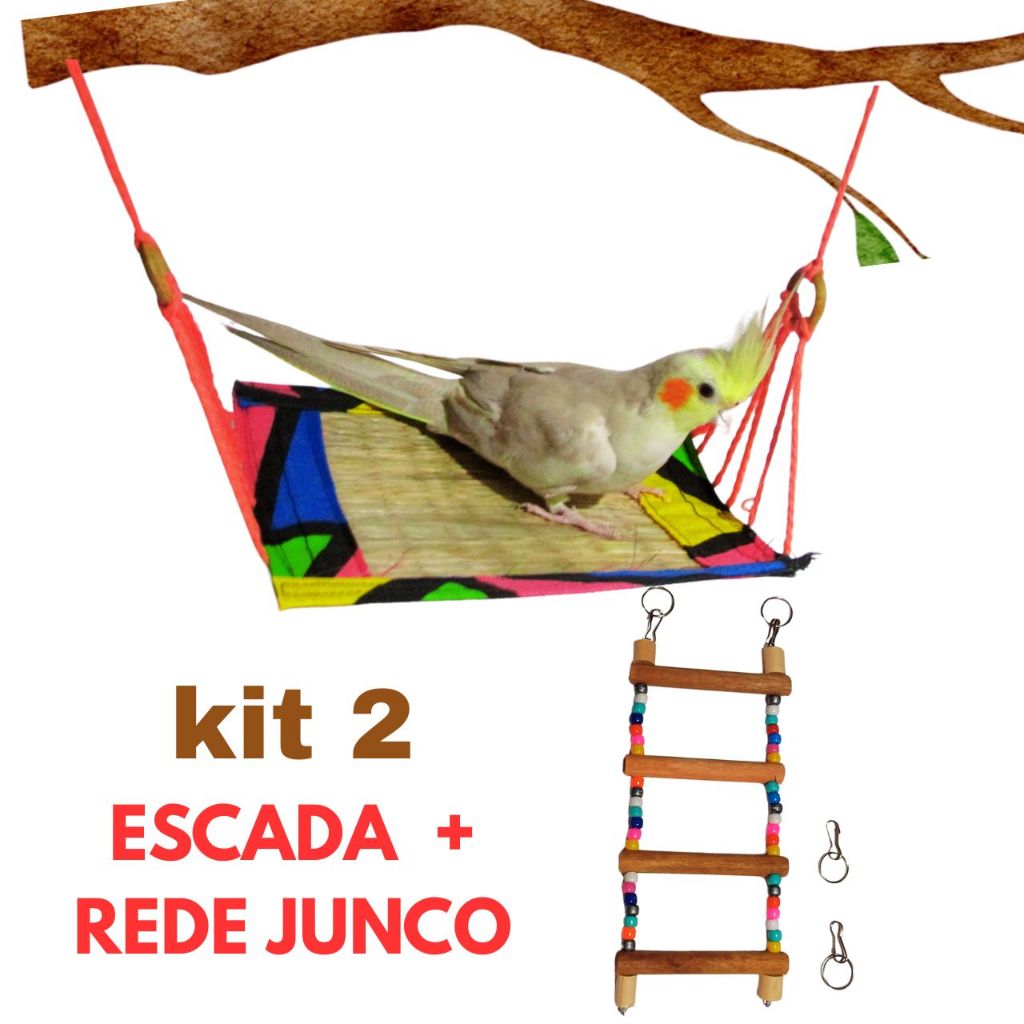 Kit 2 Brinquedo Para Calopsita Redinha + Escadinha Para Gaiola  Agapornis Periquitos Pets Coleiro Birds