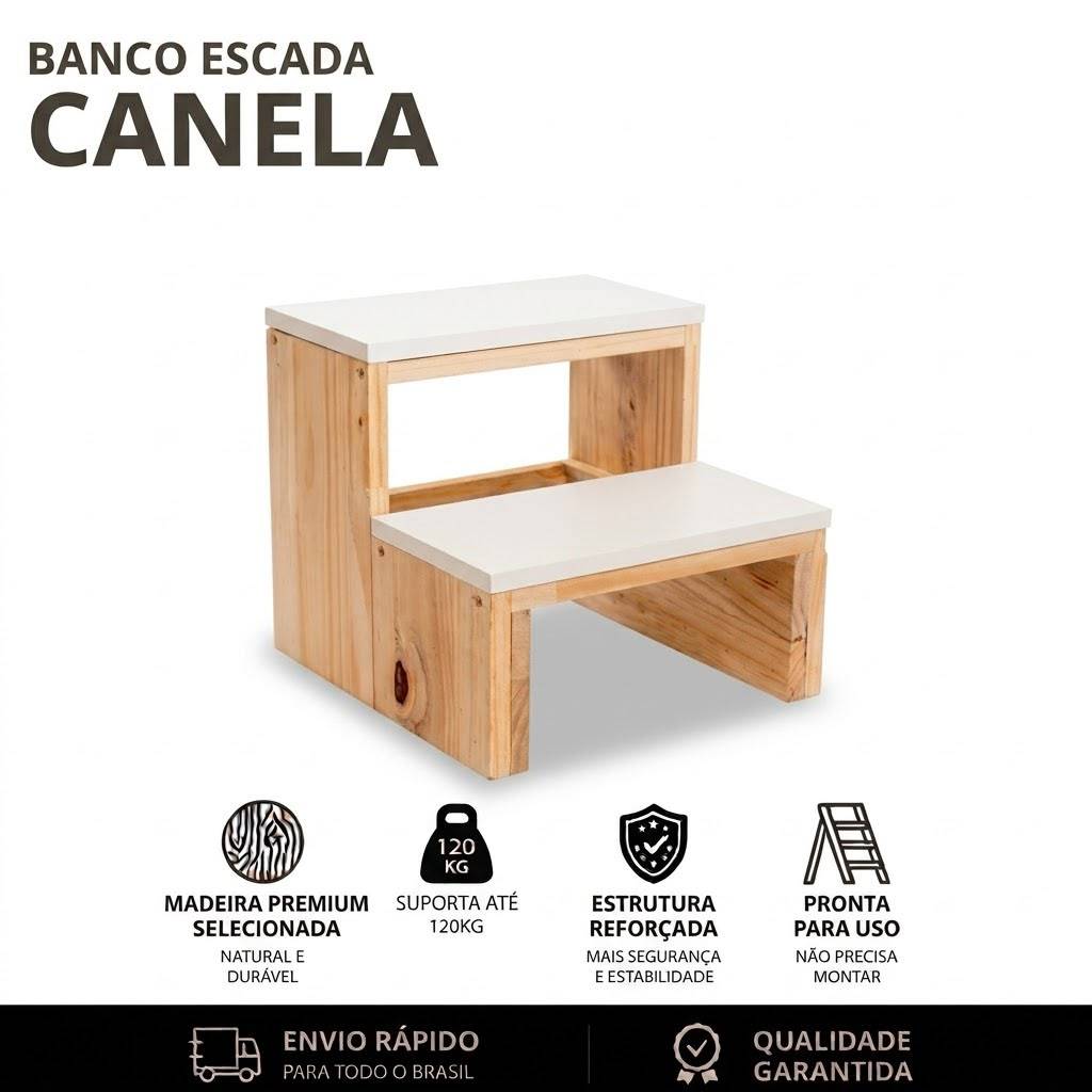 Escada Multifuncional Escadinha de Madeira Premium Pinus Banco Auxiliar Consultorio Pet