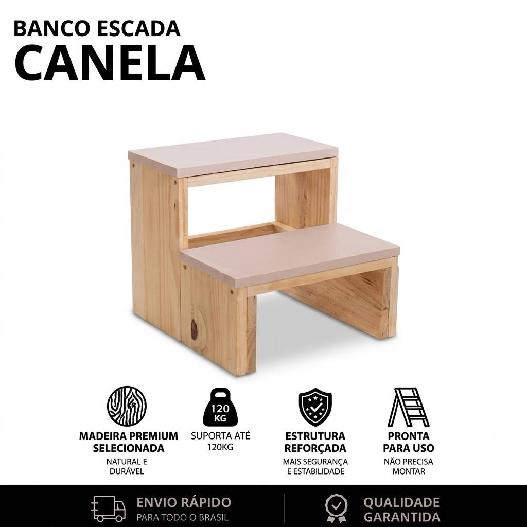Escadinha 2 Degraus Madeira Pinus Pet Criança Adulto Idoso