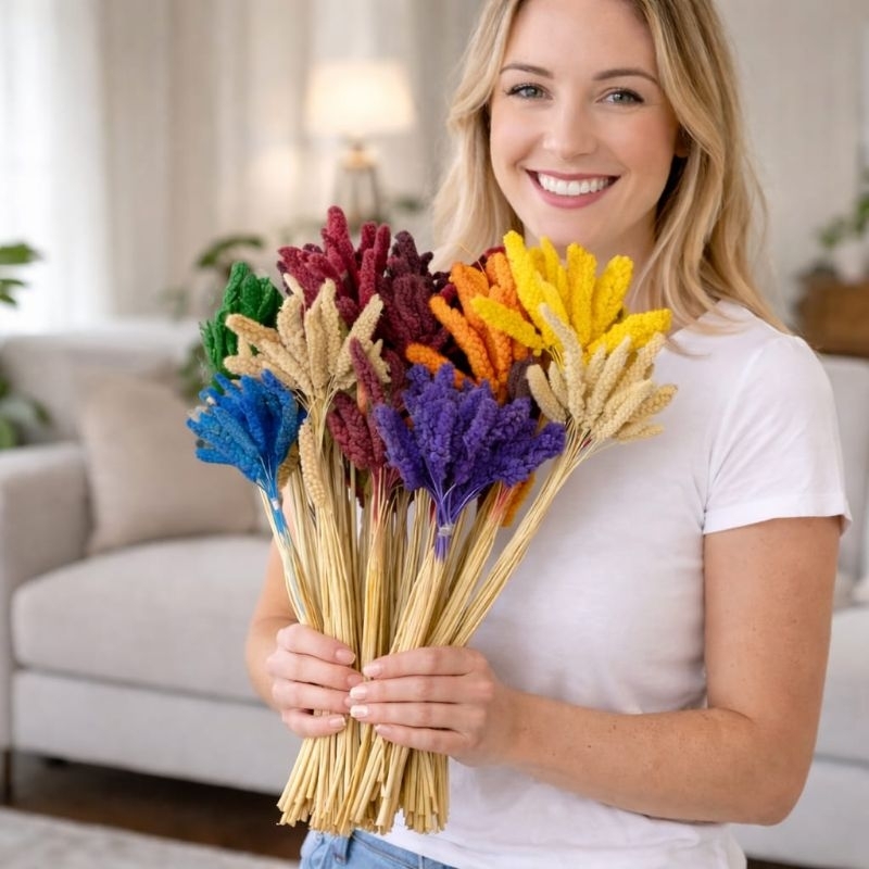 Trigo Chinês Desidratado Colorido para decoração, Trigo Seco, Flor Seca, Flor para arranjos e Vasos