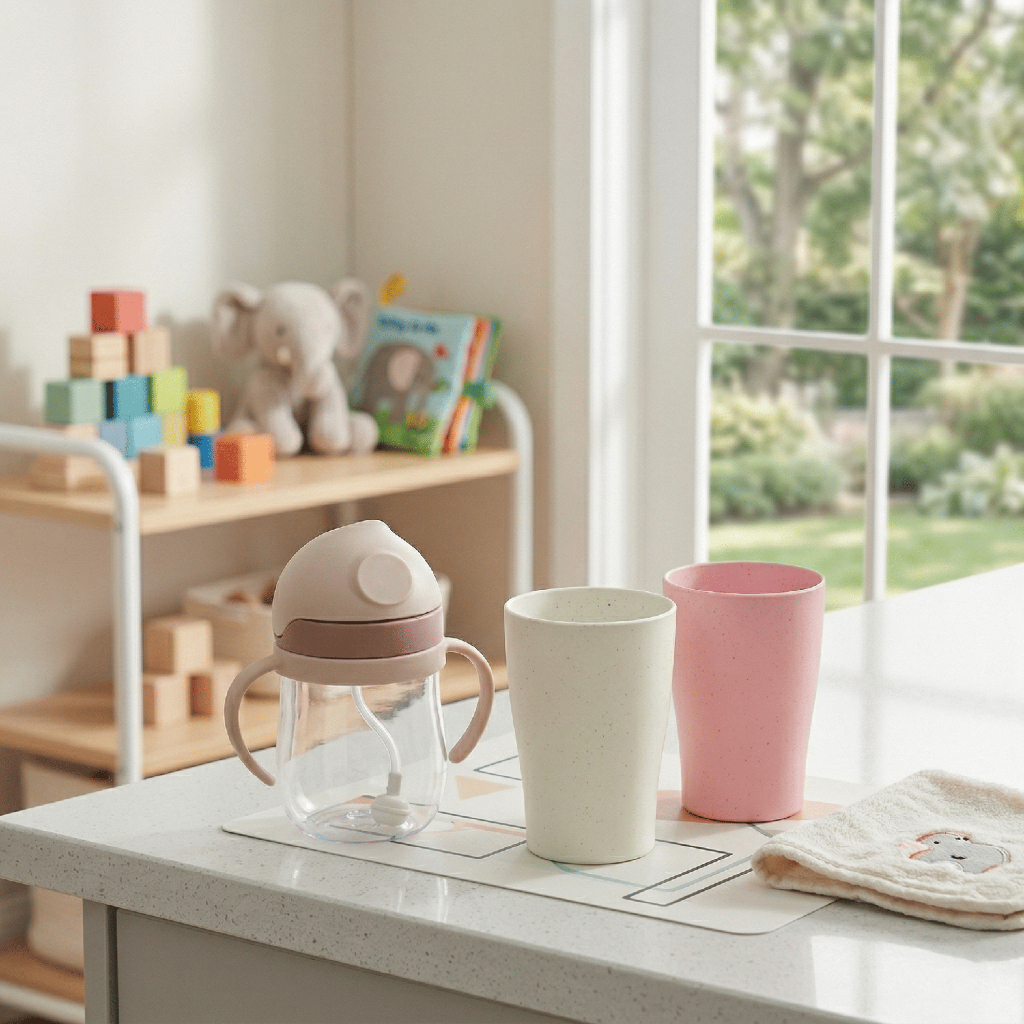 Copo de Transição Infantil 350ml Com Alça E Canudo Antivazamento +Kit Copo Palha de Trigo Colorido
